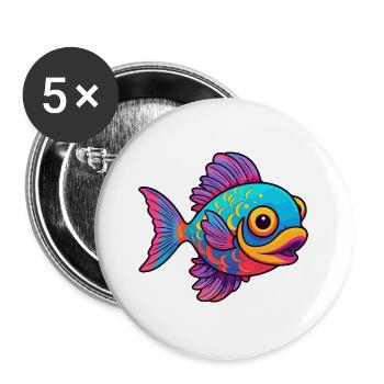 Fisch Buntes Aquarell Cartoon Kawaii Tier - Buttons groß 56 mm (5er Pack) - Weiß - Vorne