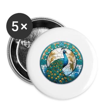 Pfauenbunte Aquarell-Tierillustration - Buttons groß 56 mm (5er Pack) - Weiß - Vorne