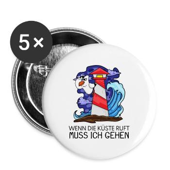 Wenn die Küste ruft Nordsee Leuchtturm - Buttons groß 56 mm (5er Pack) - Weiß - Vorne