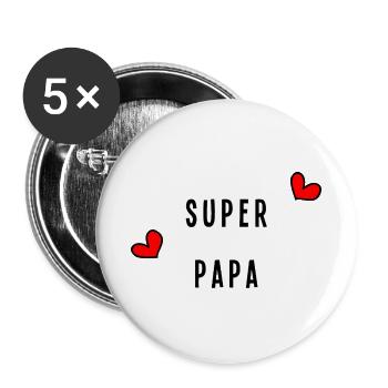 SUPER PAPA. PAPA - Buttons groß 56 mm (5er Pack) - Weiß - Vorne