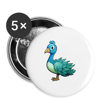 Pfau Niedliche Karikatur Kawaii Aquarell Tier Haustier - Buttons groß 56 mm (5er Pack) - Weiß - Vorne