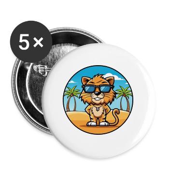 Liger Hybrid Löwe Tiger Katzenrasse Cartoon Strand - Buttons groß 56 mm (5er Pack) - Weiß - Vorne