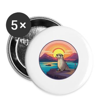Otter buntes Aquarell Karikatur Kawaii Tier - Buttons groß 56 mm (5er Pack) - Weiß - Vorne