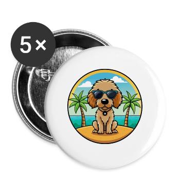 Spanisch Wasser Hund Rasse Cartoon Sonnenbrille Strand - Buttons groß 56 mm (5er Pack) - Weiß - Vorne