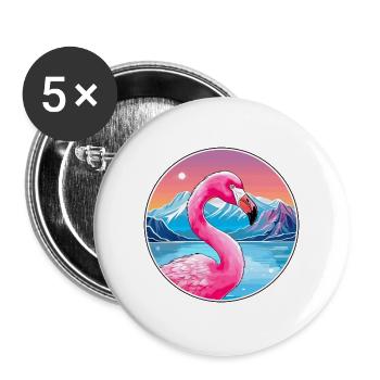 Flamingo Aquarell Cartoon Kawaii Haustier Tier Colo - Buttons groß 56 mm (5er Pack) - Weiß - Vorne
