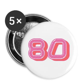 80. 80 JAHRE. 80. JAHRESTAG. 80-JÄHRIGES JUBILÄUM. - Buttons groß 56 mm (5er Pack) - Weiß - Vorne