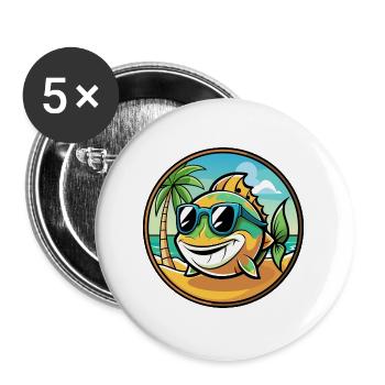 Fisch Lustige Cartoon Sommer Strand Sonnenbrille Aufkleber - Buttons groß 56 mm (5er Pack) - Weiß - Vorne