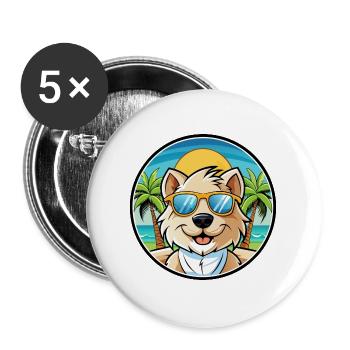 Bolognese Hund Rasse Cartoon Sonnenbrille Strand - Buttons groß 56 mm (5er Pack) - Weiß - Vorne
