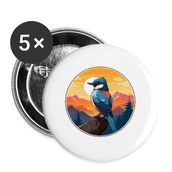 Jay Vogel Buntes Aquarell Cartoon Kawaii Tier - Buttons groß 56 mm (5er Pack) - Weiß - Vorne