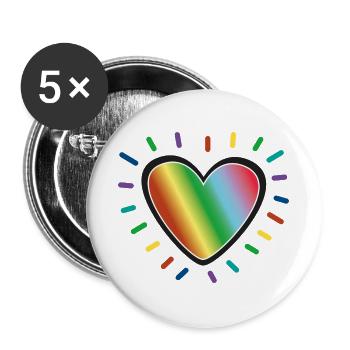 Rainbow Heart Pride Emblem - Buttons large 2.2''/56 mm (5-pack) - white - Front