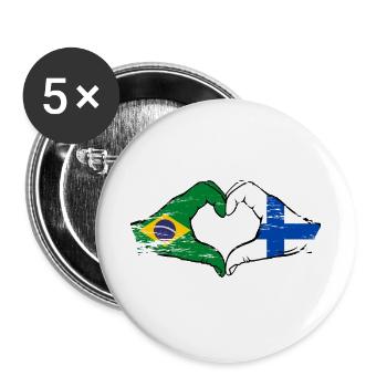 Brazil Finland Flag Hands Heart Shape Used - Buttons large 2.2''/56 mm (5-pack) - white - Front