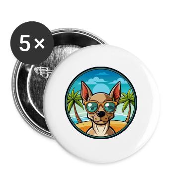 Mexikanische haarlose Hunderasse Cartoon Sonnenbrille Strand - Buttons groß 56 mm (5er Pack) - Weiß - Vorne