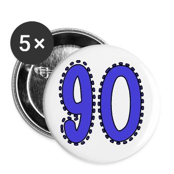 90. 90 JAHRE. 90. JAHRESTAG. 90-JÄHRIGES JUBILÄUM. - Buttons groß 56 mm (5er Pack) - Weiß - Vorne