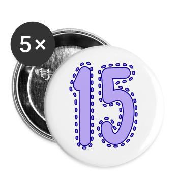 15. 15 JAHRE. 15. JAHRESTAG. 15-JÄHRIGES JUBILÄUM. - Buttons groß 56 mm (5er Pack) - Weiß - Vorne