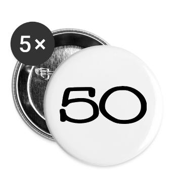 50. 50 JAHRE. 50. JAHRESTAG. 50-JÄHRIGES JUBILÄUM. - Buttons groß 56 mm (5er Pack) - Weiß - Vorne