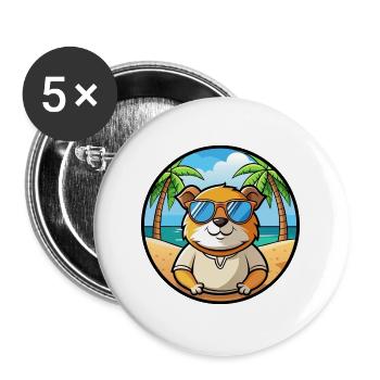 Cochon d’Inde Drôle Dessin Animé Plage Été Lunettes de soleil - Lot de 5 grands badges (56 mm) - blanc - Devant