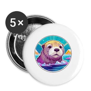 Otter Aquarell Karikatur Kawaii Haustier Tier Farbefu - Buttons groß 56 mm (5er Pack) - Weiß - Vorne