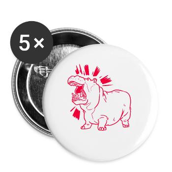 Brüllendes Nilpferd Dschungelfluss - Buttons groß 56 mm (5er Pack) - Weiß - Vorne