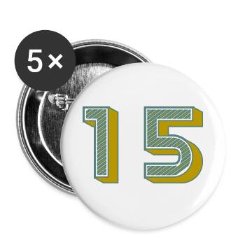 15. 15 JAHRE. 15. JAHRESTAG. 15-JÄHRIGES JUBILÄUM. - Buttons groß 56 mm (5er Pack) - Weiß - Vorne
