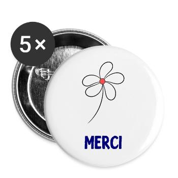 VIELEN DANK. DANKE. VIELEN DANK. JAHRESTAG. GEBURT. - Buttons groß 56 mm (5er Pack) - Weiß - Vorne