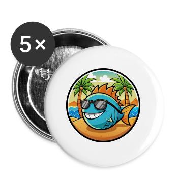 Fisch Lustige Cartoon Sommer Strand Sonnenbrille Aufkleber - Buttons groß 56 mm (5er Pack) - Weiß - Vorne