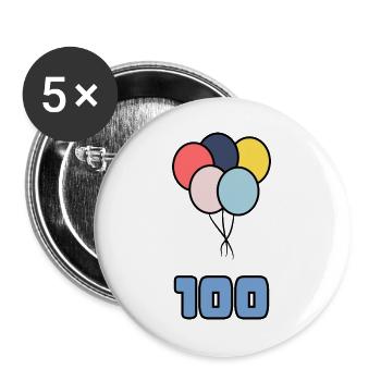 100. 100 JAHRE. 100-JÄHRIGES JUBILÄUM. 100. GEBURTSTAG - Buttons groß 56 mm (5er Pack) - Weiß - Vorne