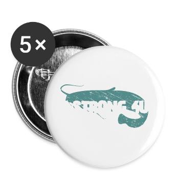 Wels angeln Waller zu stark für Dich - Buttons groß 56 mm (5er Pack) - Weiß - Vorne