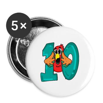 10 anniversaire - oiseau perroquet avec le numéro 10 - Lot de 5 grands badges (56 mm) - blanc - Devant
