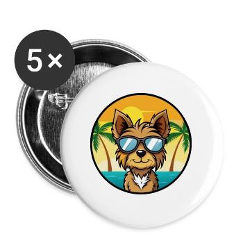 Yorkshire Terrier Dog Breed Cartoon Beach - Buttons large 2.2''/56 mm (5-pack) - white - Front