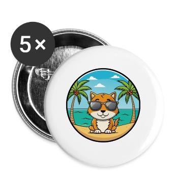 Zypern Katzenrasse Cartoon Sonnenbrille Strand - Buttons groß 56 mm (5er Pack) - Weiß - Vorne