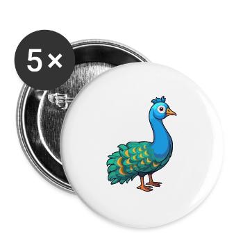 Pfau Niedliche Karikatur Kawaii Aquarell Tier Haustier - Buttons groß 56 mm (5er Pack) - Weiß - Vorne