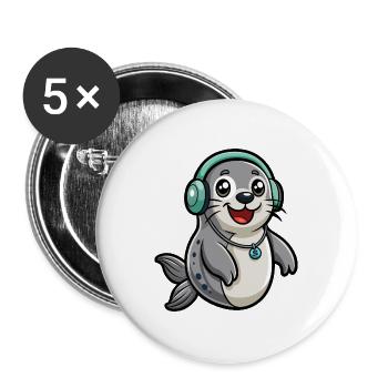 Seal Funny Cartoon Character Musique de casque - Lot de 5 grands badges (56 mm) - blanc - Devant