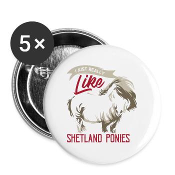 Zotteliges Shetlandpony Inselrasse - Buttons groß 56 mm (5er Pack) - Weiß - Vorne