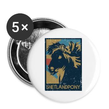 Wuscheliges Shetlandpony Ponyhof - Buttons groß 56 mm (5er Pack) - Weiß - Vorne