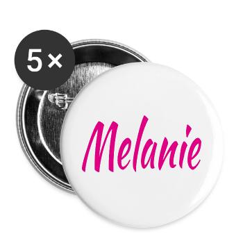 Melanie Schrift Neon Pink auf Schwarz - Buttons groß 56 mm (5er Pack) - Weiß - Vorne