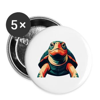 Turtle Cartoon Character Colorful Pet Animal - Buttons large 2.2''/56 mm (5-pack) - white - Front