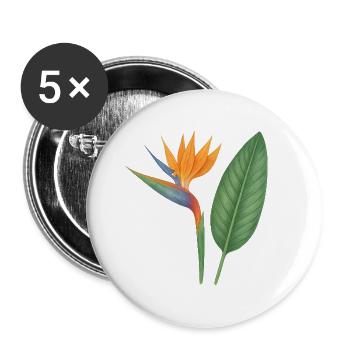Strelitzie – exotische Blütenpracht - Buttons groß 56 mm (5er Pack) - Weiß - Vorne
