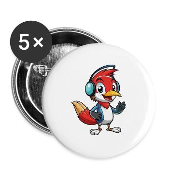 Woodpecker Lustige Zeichentrickfigur Kopfhörermusik - Buttons groß 56 mm (5er Pack) - Weiß - Vorne