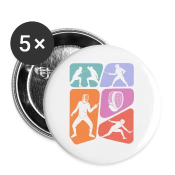 Fechter Fecht Fechtsport Schwerter Kinder Fechten - Buttons groß 56 mm (5er Pack) - Weiß - Vorne