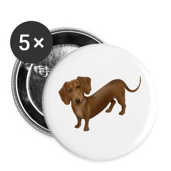 Dackel - Realistisch gemalter Kurzhaardackel - Buttons groß 56 mm (5er Pack) - Weiß - Vorne