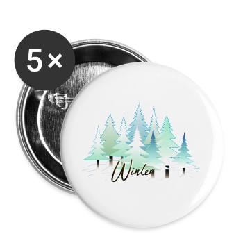 Winter Winterlandschaft Schnee Tannen - Buttons groß 56 mm (5er Pack) - Weiß - Vorne