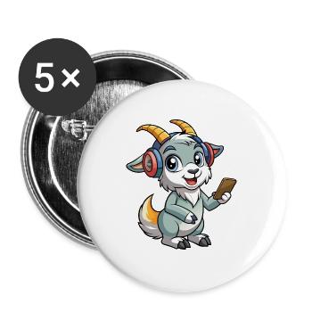 Ziege Lustige Zeichentrickfigur Kopfhörer Musik - Buttons groß 56 mm (5er Pack) - Weiß - Vorne