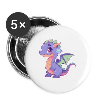 Drache Niedlich Glücklich Kawaii Cartoon Clipart Tier - Buttons groß 56 mm (5er Pack) - Weiß - Vorne