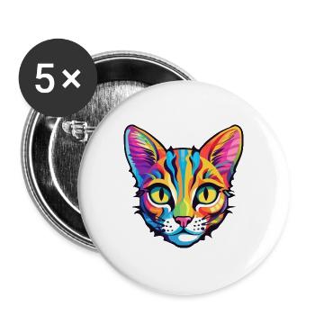 Bambino Katze Rasse Aquarell Cartoon Kawaii Haustier - Buttons groß 56 mm (5er Pack) - Weiß - Vorne