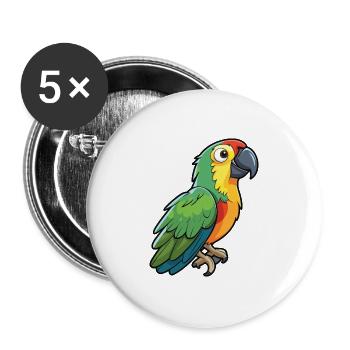 Papageien-Karikatur-Kawaii-Aquarell-Illustration - Buttons groß 56 mm (5er Pack) - Weiß - Vorne