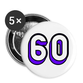60. 60 JAHRE. 60-JÄHRIGES JUBILÄUM. 60. GEBURTSTAG. - Buttons groß 56 mm (5er Pack) - Weiß - Vorne