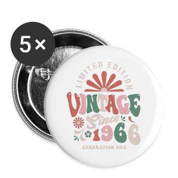 Geburtstagsgeschenk 1966 Jahrgang 1966 - Buttons groß 56 mm (5er Pack) - Weiß - Vorne