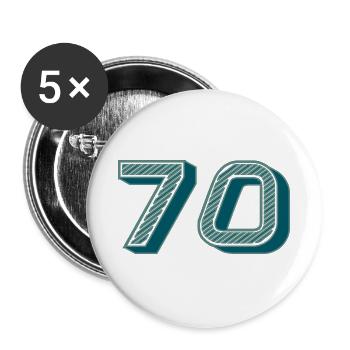 70. 70 JAHRE. 70. JAHRESTAG. 70-JÄHRIGES JUBILÄUM. - Buttons groß 56 mm (5er Pack) - Weiß - Vorne