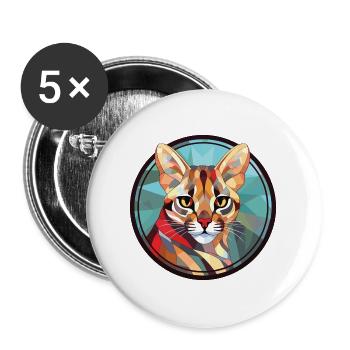 Ozelot-Katze Bunte Aquarell-Tierillustration - Buttons groß 56 mm (5er Pack) - Weiß - Vorne