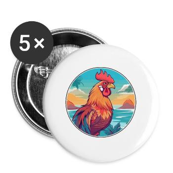 Hahn Aquarell Karikatur Kawaii Clipart Tier - Buttons groß 56 mm (5er Pack) - Weiß - Vorne